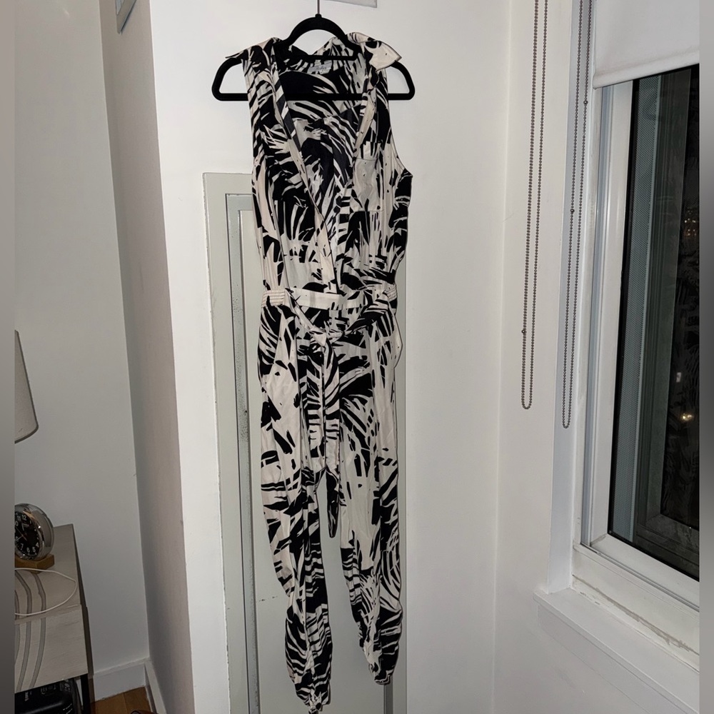 Parker Black and White Patterned Silk Jumpsuit